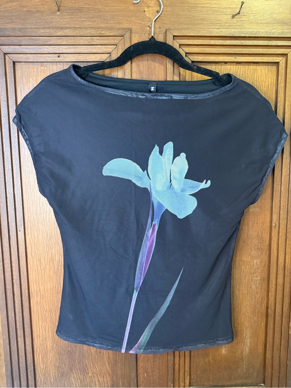 Motel Rocks Black Tee with Blue Floral Graphic